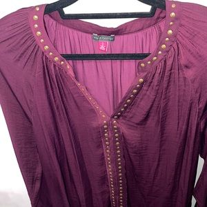 Beautiful Elegant Violet Top.  Gold detail on V Neck around collar and neck.